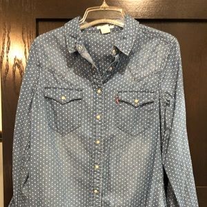 Levi Jean shirt, with white polka dots